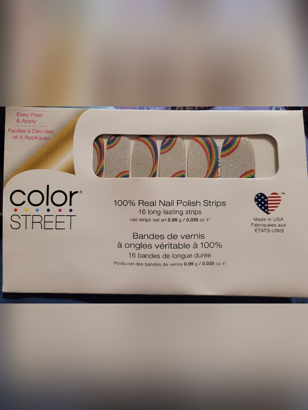 Color Street White Glitter Nail Strips with Rainbow Accents